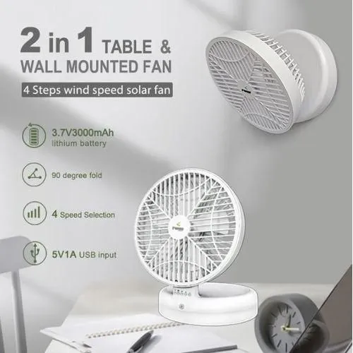 Rechargeable Table & Wall Mounted Non-Rotating Fan
